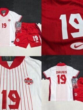 Canada Davies #19 Kids Home White Jersey, Short and Socks